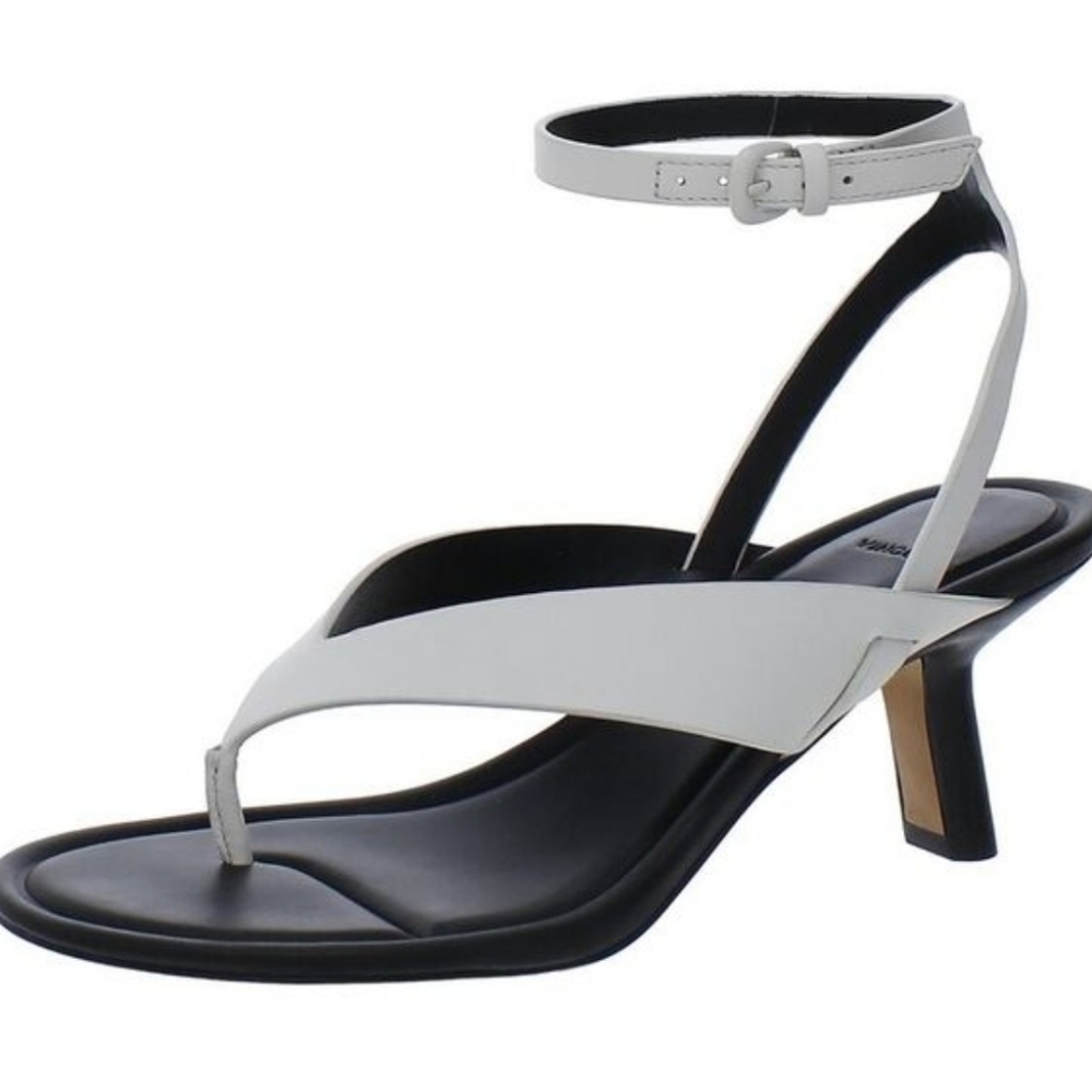Vince White and Black Ankle-Strap Kitten Heel Sandals